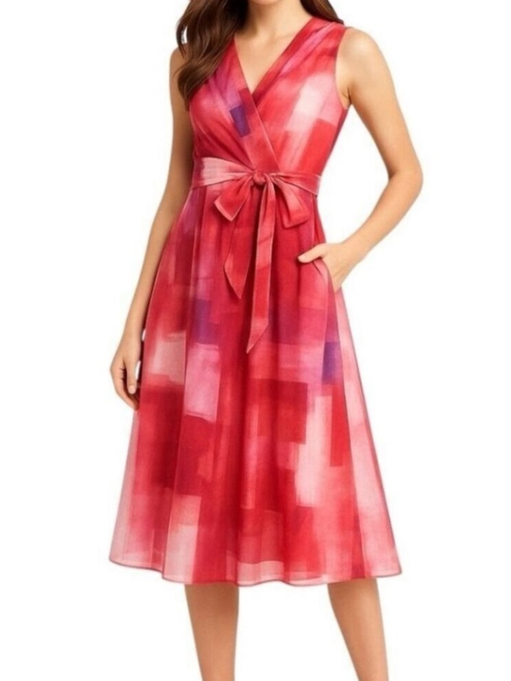 Eva Franco Pink & Red Abstract Print Maxi Dress 14